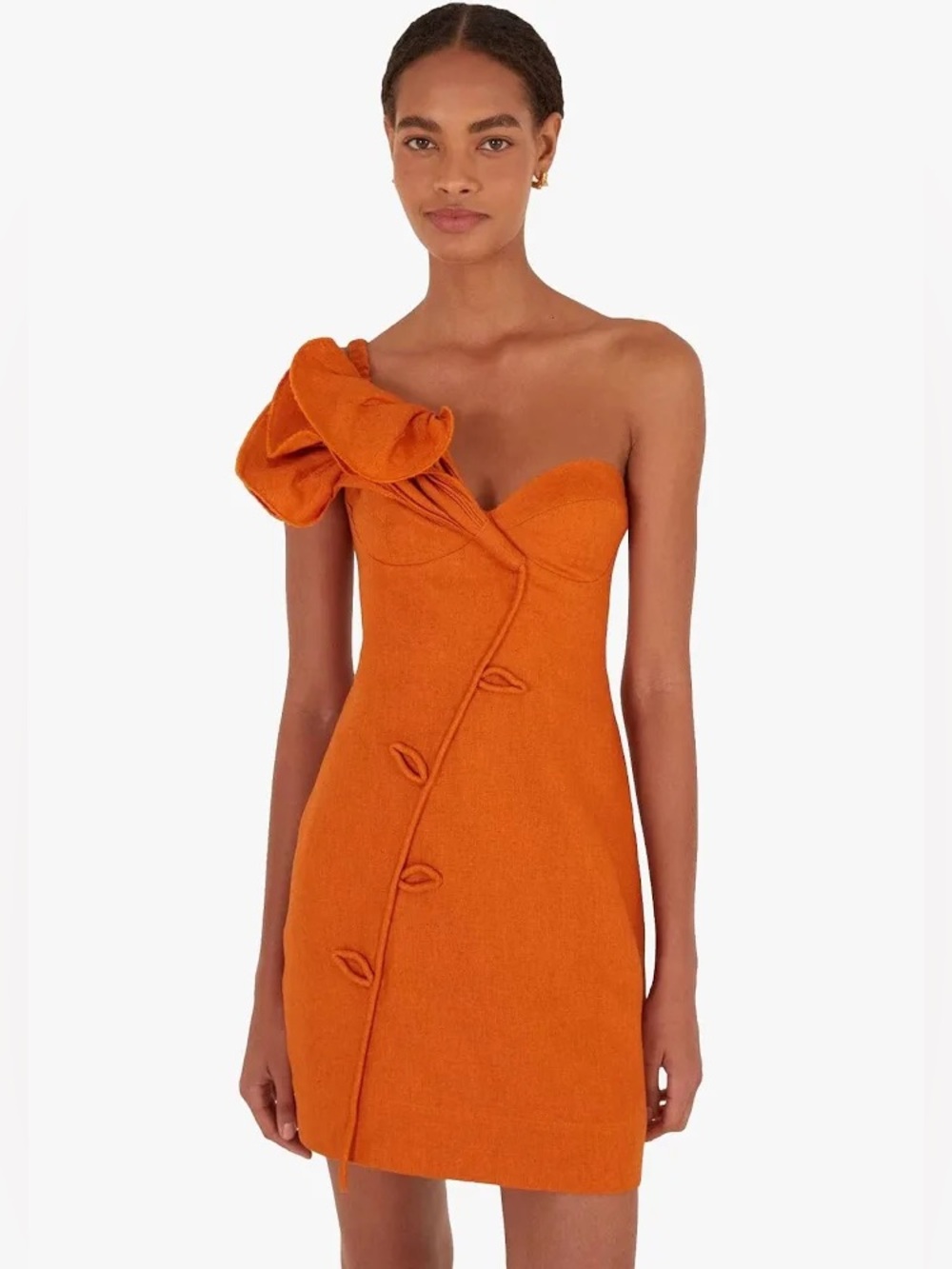 Farm Rio One-Shoulder Orange Mini Flower Dress - Picture 5 of 6